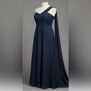 Bill Levkoff One Shoulder Navy Dress
